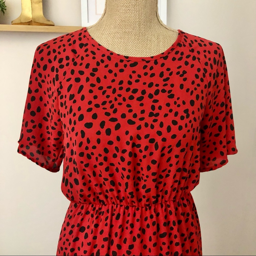 Reb. In J. Red Polka Dot Tiered Midi Dress - Picture 3 of 7